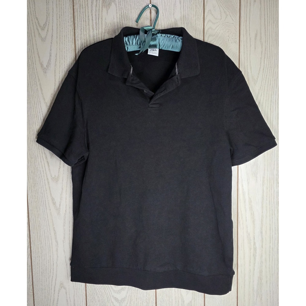 Men's Zara SzL Black Polo Short Sleeve Shirt Casual Preppy NWOT